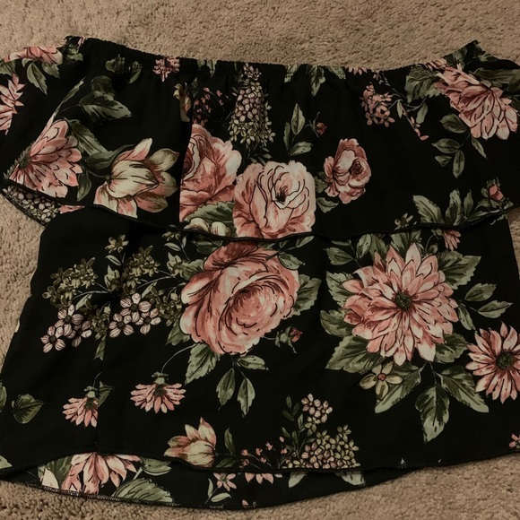 Floral Shoulders Off Black Blouse - Picture 2 of 3